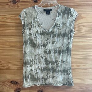 Calvin Klein Jeans V-Neck Tie-Dye Top in Cream and Brown